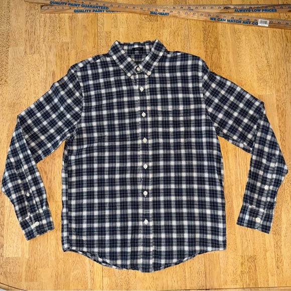 Abercrombie & Fitch Mens MUSCLE Navy and White plaid long sleeve Shirt medium - Picture 1 of 7